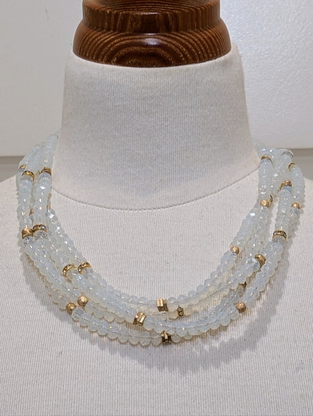 EUC 19" Handmade Opalite Multi Strand Necklace with Goldtone Findings